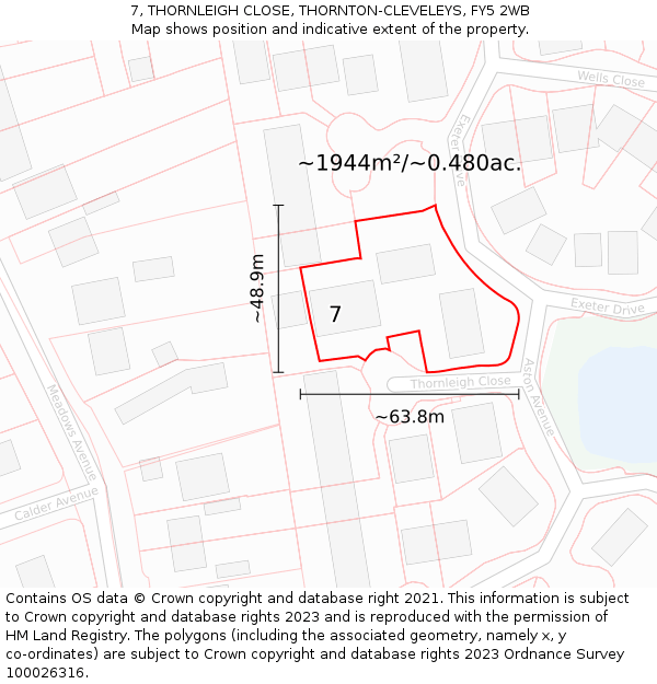 7, THORNLEIGH CLOSE, THORNTON-CLEVELEYS, FY5 2WB: Plot and title map