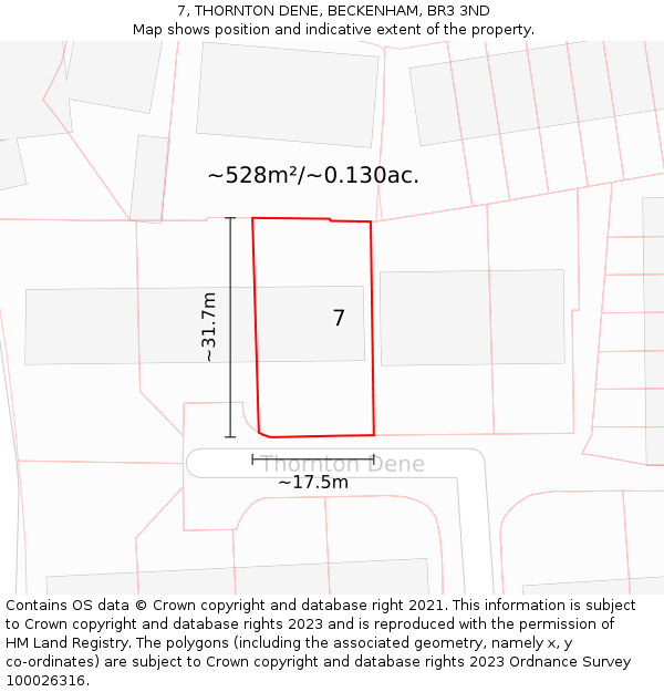 7, THORNTON DENE, BECKENHAM, BR3 3ND: Plot and title map