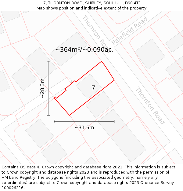 7, THORNTON ROAD, SHIRLEY, SOLIHULL, B90 4TF: Plot and title map