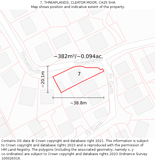 7, THREAPLANDS, CLEATOR MOOR, CA25 5HA: Plot and title map