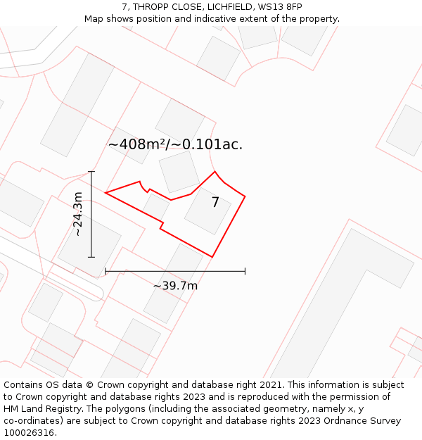 7, THROPP CLOSE, LICHFIELD, WS13 8FP: Plot and title map