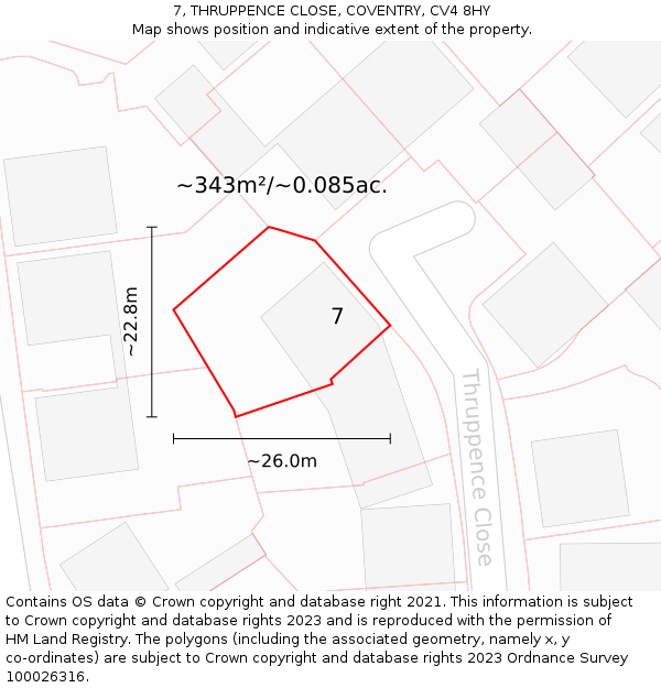 7, THRUPPENCE CLOSE, COVENTRY, CV4 8HY: Plot and title map