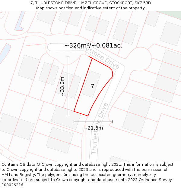 7, THURLESTONE DRIVE, HAZEL GROVE, STOCKPORT, SK7 5RD: Plot and title map