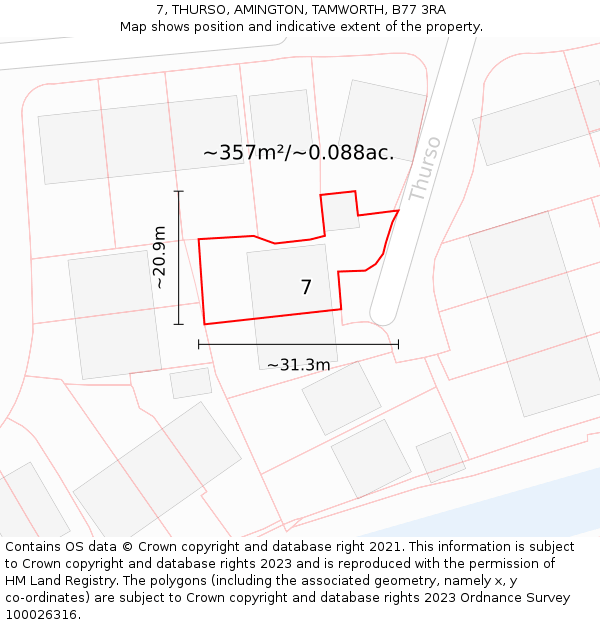 7, THURSO, AMINGTON, TAMWORTH, B77 3RA: Plot and title map