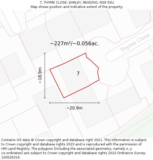7, THYME CLOSE, EARLEY, READING, RG6 5XU: Plot and title map