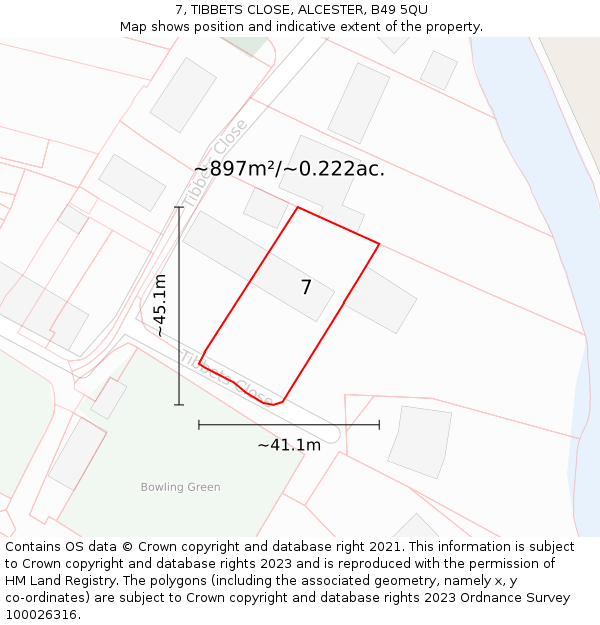 7, TIBBETS CLOSE, ALCESTER, B49 5QU: Plot and title map