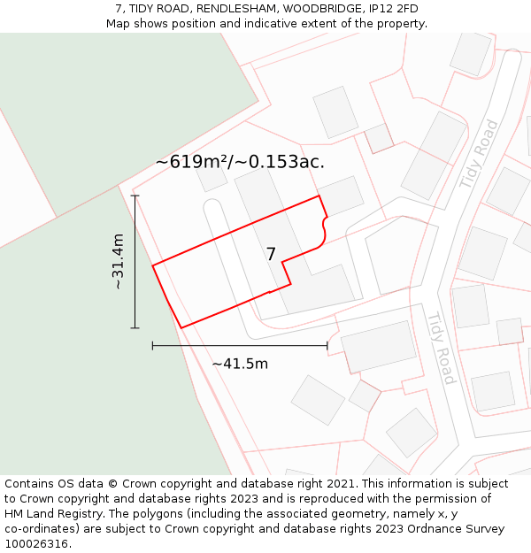 7, TIDY ROAD, RENDLESHAM, WOODBRIDGE, IP12 2FD: Plot and title map