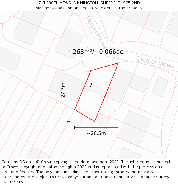 7, TIERCEL MEWS, DINNINGTON, SHEFFIELD, S25 2ND: Plot and title map