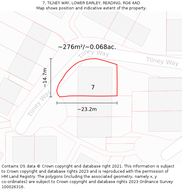 7, TILNEY WAY, LOWER EARLEY, READING, RG6 4AD: Plot and title map