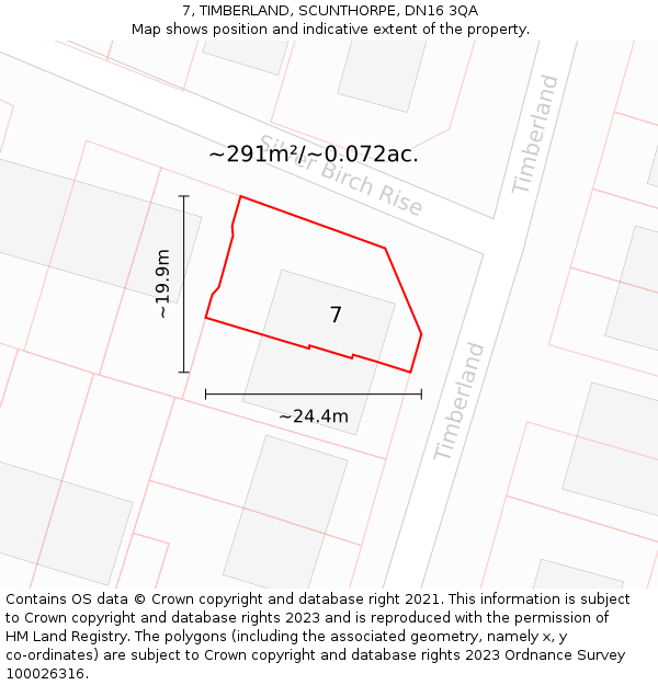 7, TIMBERLAND, SCUNTHORPE, DN16 3QA: Plot and title map