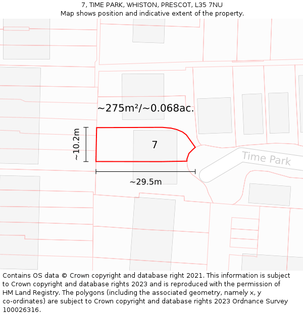 7, TIME PARK, WHISTON, PRESCOT, L35 7NU: Plot and title map