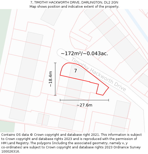 7, TIMOTHY HACKWORTH DRIVE, DARLINGTON, DL2 2GN: Plot and title map