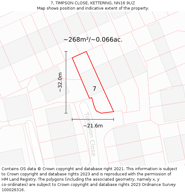 7, TIMPSON CLOSE, KETTERING, NN16 9UZ: Plot and title map