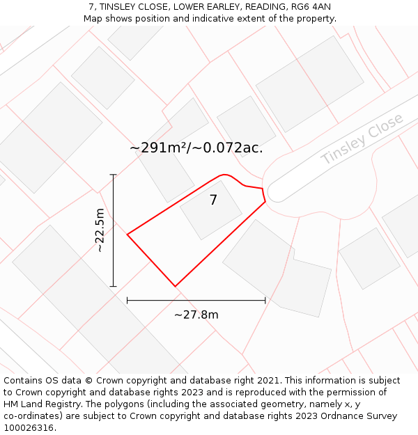 7, TINSLEY CLOSE, LOWER EARLEY, READING, RG6 4AN: Plot and title map