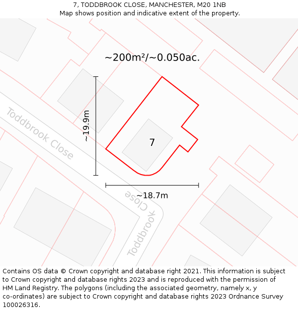 7, TODDBROOK CLOSE, MANCHESTER, M20 1NB: Plot and title map