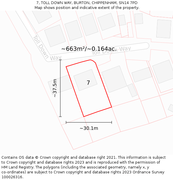 7, TOLL DOWN WAY, BURTON, CHIPPENHAM, SN14 7PD: Plot and title map