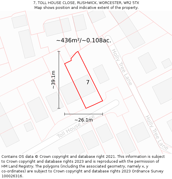7, TOLL HOUSE CLOSE, RUSHWICK, WORCESTER, WR2 5TX: Plot and title map