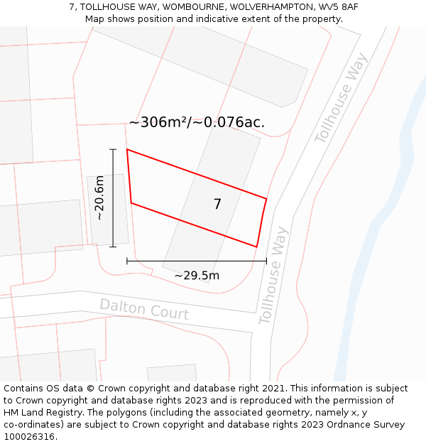 7, TOLLHOUSE WAY, WOMBOURNE, WOLVERHAMPTON, WV5 8AF: Plot and title map