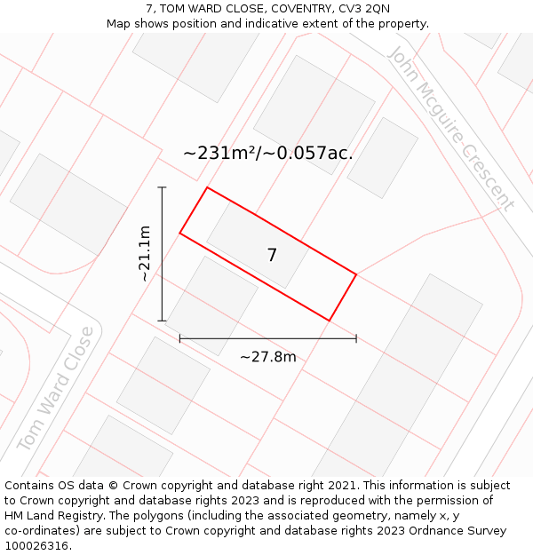 7, TOM WARD CLOSE, COVENTRY, CV3 2QN: Plot and title map