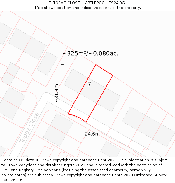 7, TOPAZ CLOSE, HARTLEPOOL, TS24 0GL: Plot and title map