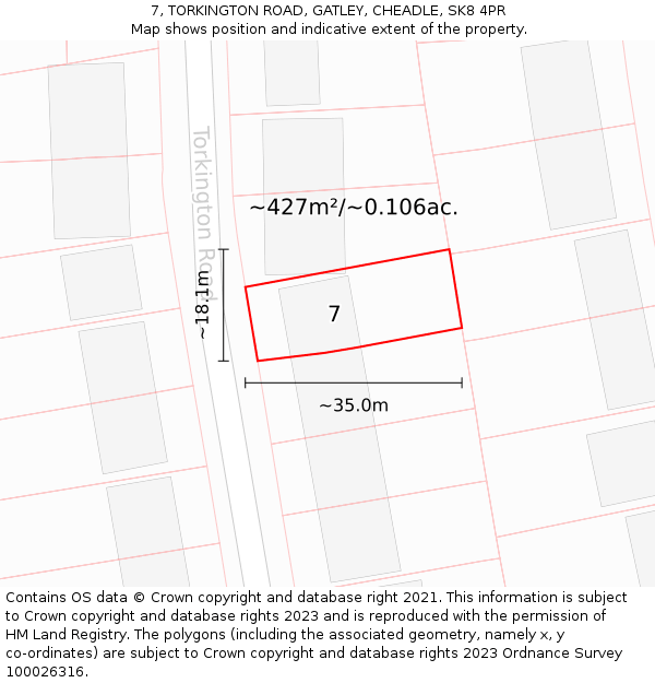 7, TORKINGTON ROAD, GATLEY, CHEADLE, SK8 4PR: Plot and title map