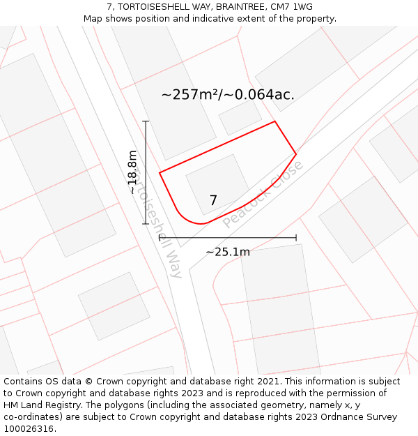 7, TORTOISESHELL WAY, BRAINTREE, CM7 1WG: Plot and title map
