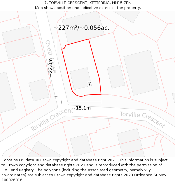 7, TORVILLE CRESCENT, KETTERING, NN15 7EN: Plot and title map
