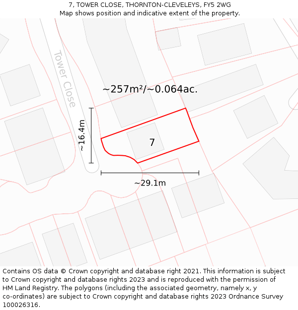 7, TOWER CLOSE, THORNTON-CLEVELEYS, FY5 2WG: Plot and title map