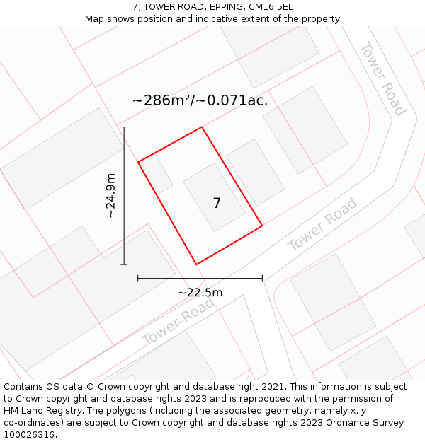 7, TOWER ROAD, EPPING, CM16 5EL: Plot and title map