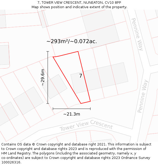 7, TOWER VIEW CRESCENT, NUNEATON, CV10 8PP: Plot and title map