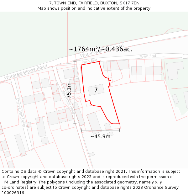 7, TOWN END, FAIRFIELD, BUXTON, SK17 7EN: Plot and title map