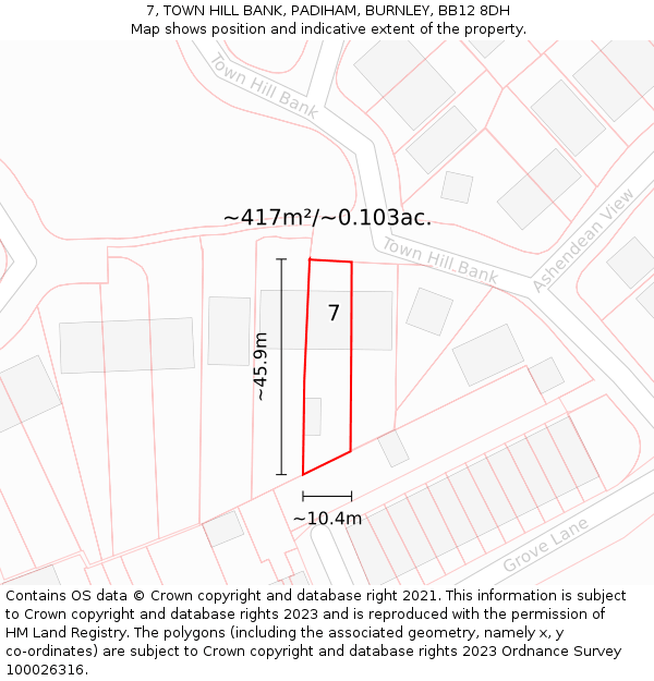 7, TOWN HILL BANK, PADIHAM, BURNLEY, BB12 8DH: Plot and title map