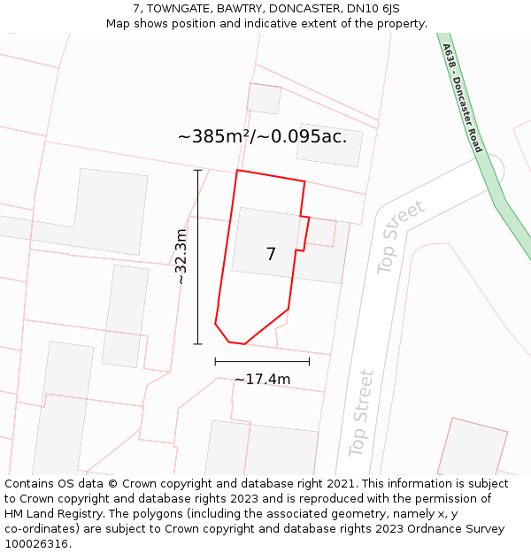 7, TOWNGATE, BAWTRY, DONCASTER, DN10 6JS: Plot and title map