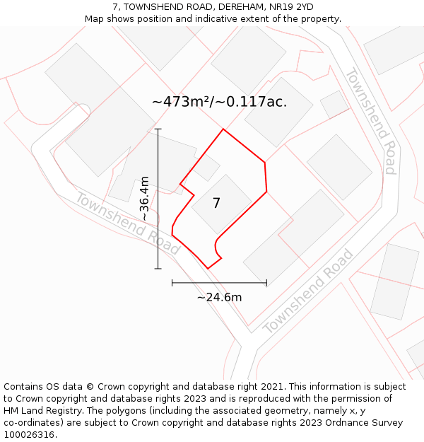 7, TOWNSHEND ROAD, DEREHAM, NR19 2YD: Plot and title map