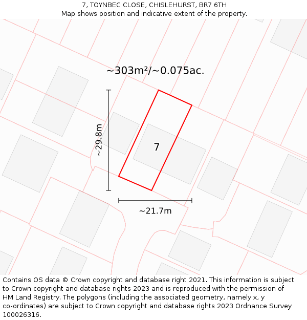 7, TOYNBEC CLOSE, CHISLEHURST, BR7 6TH: Plot and title map