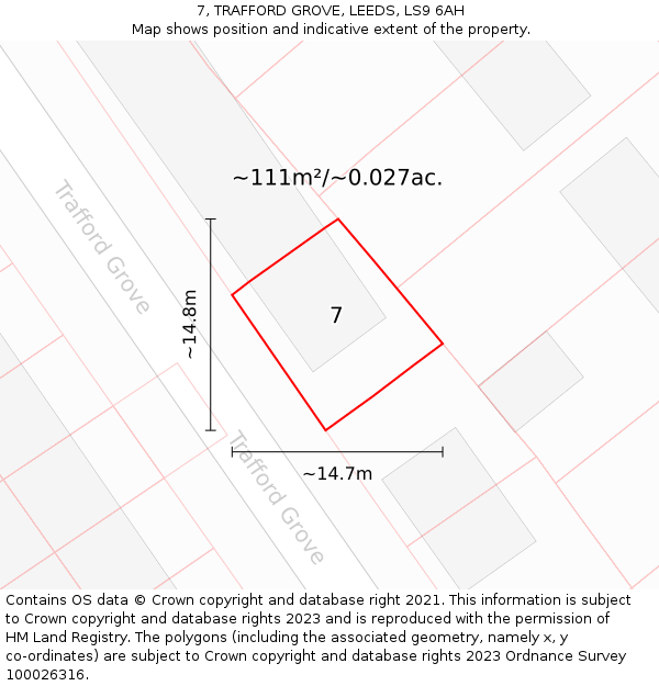 7, TRAFFORD GROVE, LEEDS, LS9 6AH: Plot and title map