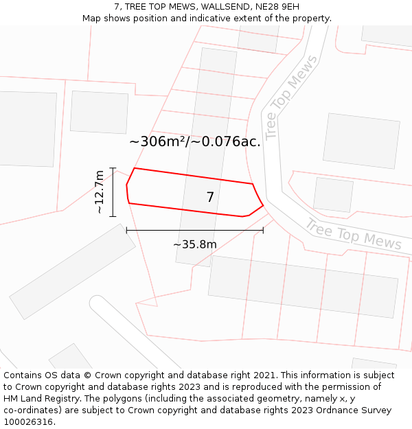 7, TREE TOP MEWS, WALLSEND, NE28 9EH: Plot and title map