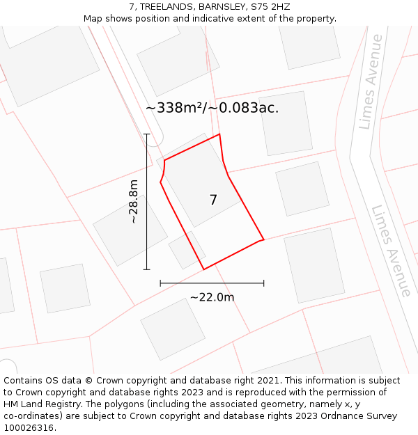 7, TREELANDS, BARNSLEY, S75 2HZ: Plot and title map