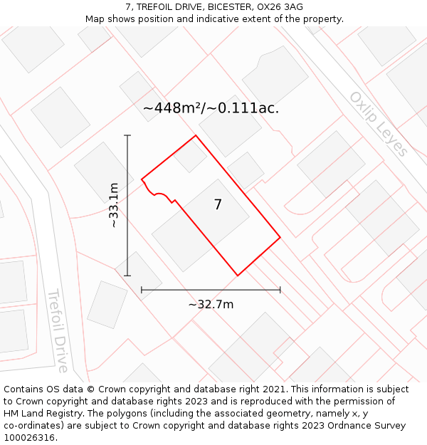 7, TREFOIL DRIVE, BICESTER, OX26 3AG: Plot and title map