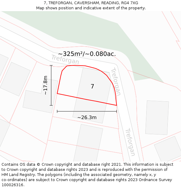 7, TREFORGAN, CAVERSHAM, READING, RG4 7XG: Plot and title map