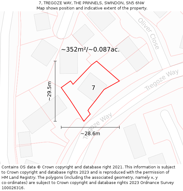7, TREGOZE WAY, THE PRINNELS, SWINDON, SN5 6NW: Plot and title map