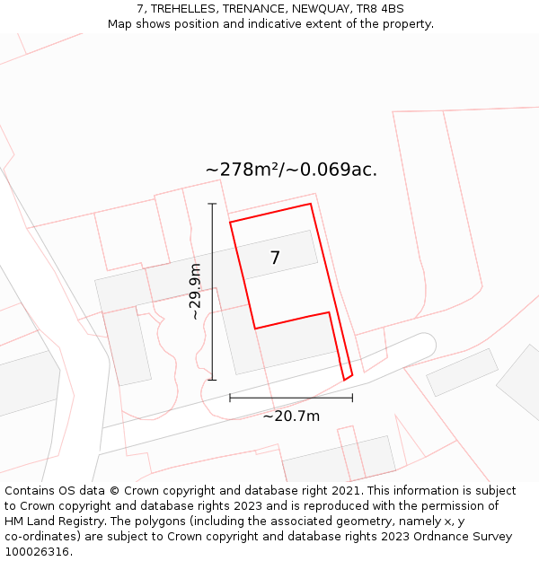 7, TREHELLES, TRENANCE, NEWQUAY, TR8 4BS: Plot and title map