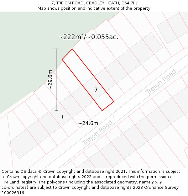 7, TREJON ROAD, CRADLEY HEATH, B64 7HJ: Plot and title map