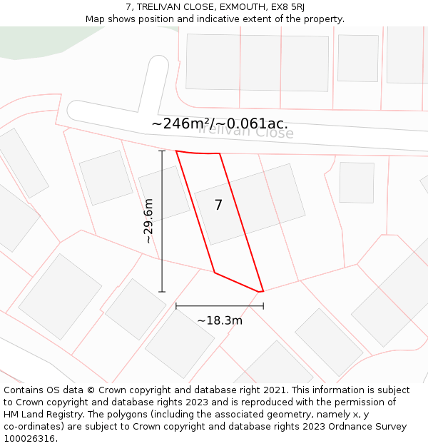 7, TRELIVAN CLOSE, EXMOUTH, EX8 5RJ: Plot and title map