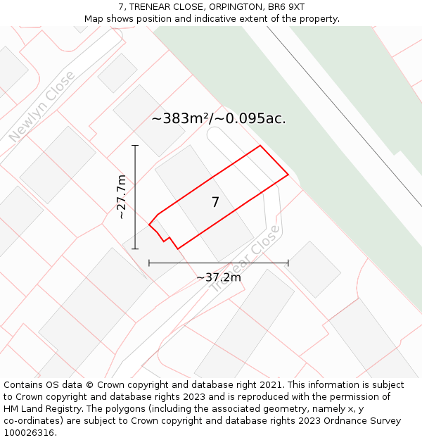 7, TRENEAR CLOSE, ORPINGTON, BR6 9XT: Plot and title map