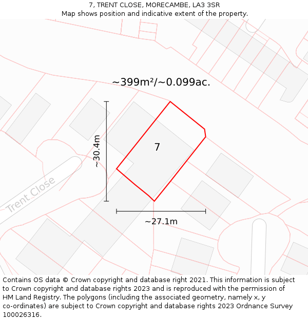 7, TRENT CLOSE, MORECAMBE, LA3 3SR: Plot and title map