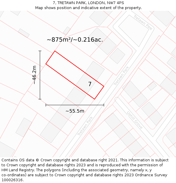 7, TRETAWN PARK, LONDON, NW7 4PS: Plot and title map