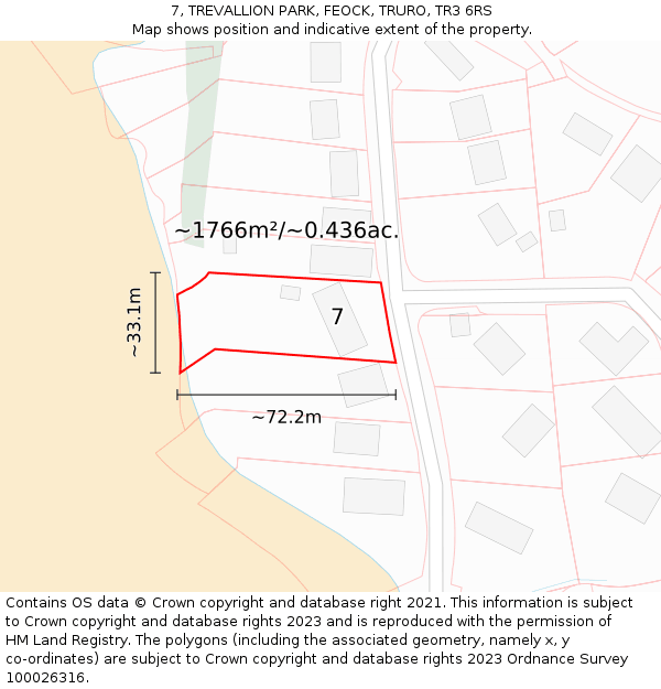 7, TREVALLION PARK, FEOCK, TRURO, TR3 6RS: Plot and title map