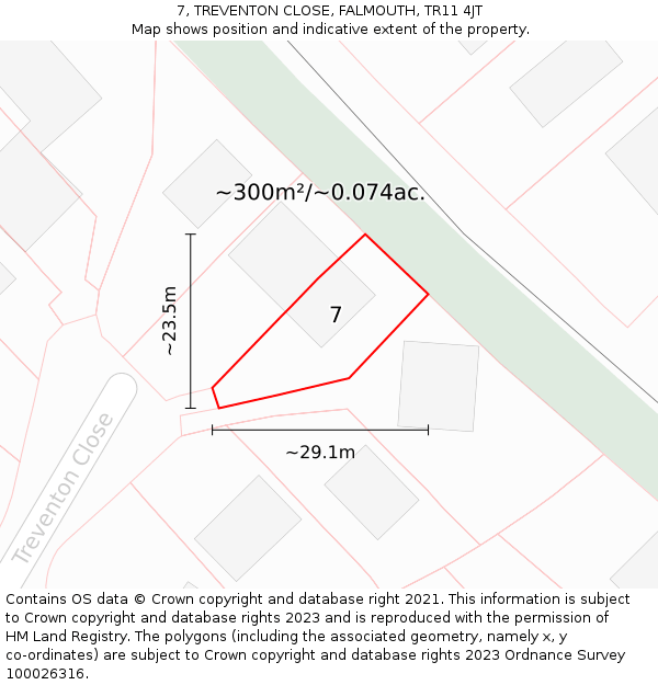 7, TREVENTON CLOSE, FALMOUTH, TR11 4JT: Plot and title map