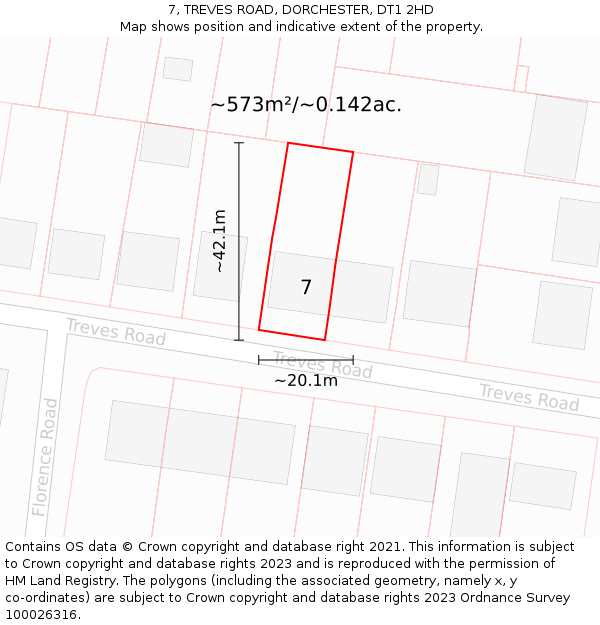 7, TREVES ROAD, DORCHESTER, DT1 2HD: Plot and title map